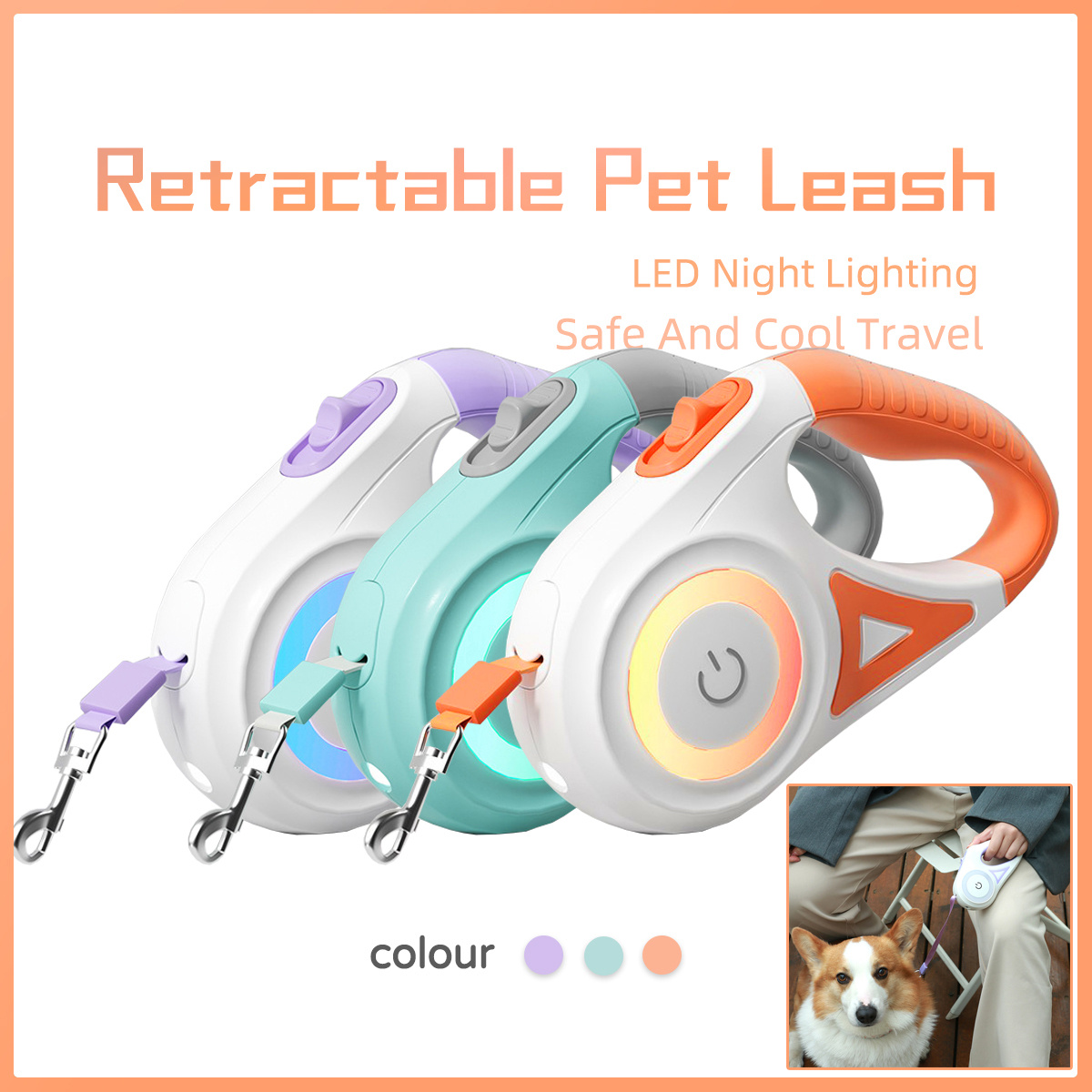 Retractable Dog Leash with Built-In Light