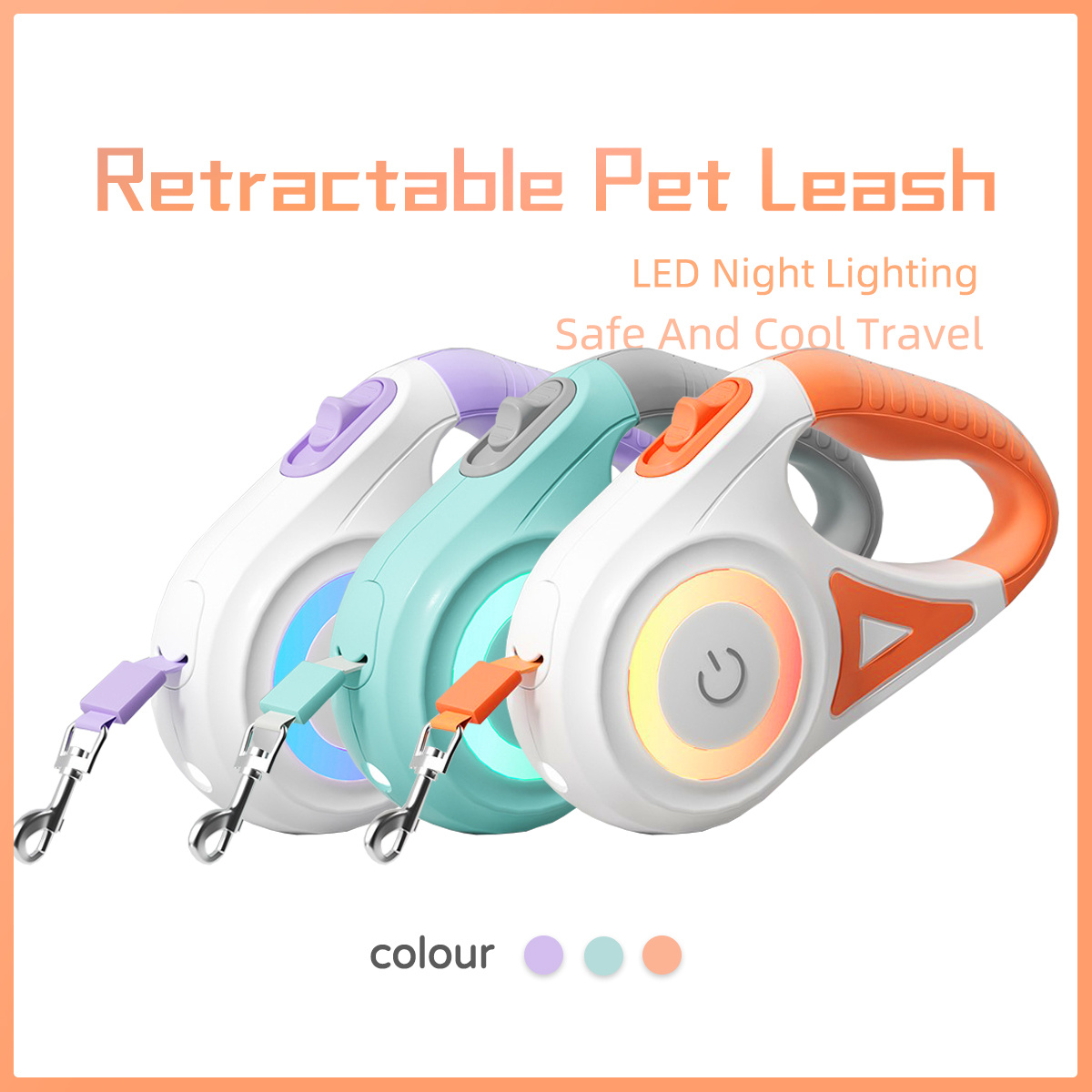 Retractable Dog Leash with Built-In Light